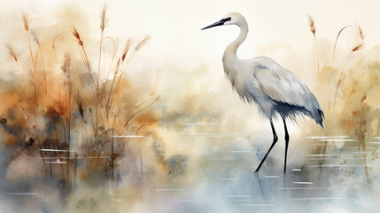 Naklejka premium Watercolor picture of a crane.