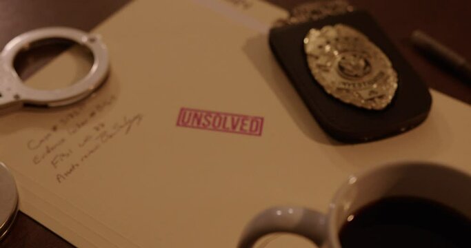 Medium Tilt Up of an Unsolved Cold Case File