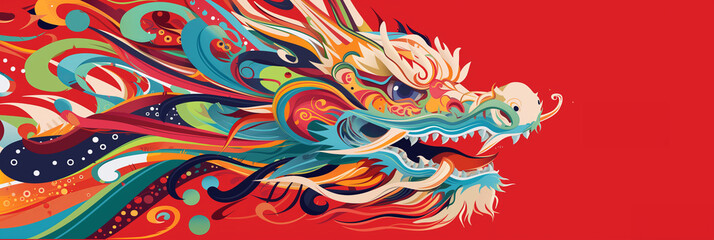 Fototapeta premium Chinese New Year 2024 Zodiac sign, Year of the Dragon illustration background poster. Generative AI