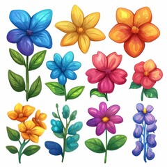  Isolated set of colorful flowers