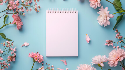 Notepad and floral frame in pastel colors copy space. Generative AI