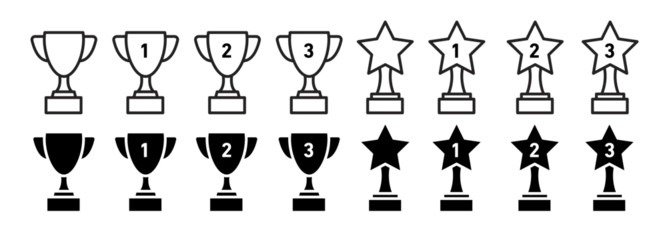 Fotobehang trophy cup vector icon set. football sport tournament champion victory award sign. trophy with 1, 2, 3 and star. contest price sign. © spice