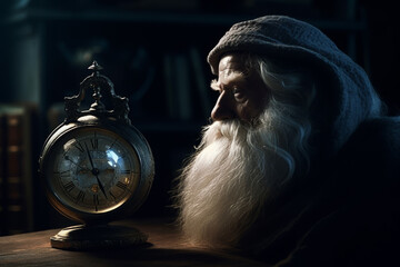 Father time beside a clock