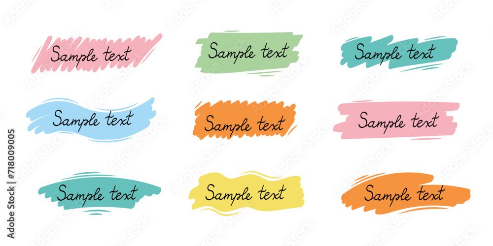 Fototapete hand drawn simple colorful frame set. wave shape brush pen line stroke scribble element.