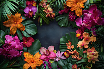 Neon Tropical Orchid Floral Border