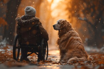 A service dog offering support to a person in a wheelchair