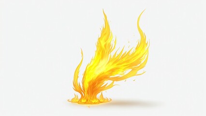 Yellow flame magic fire on white background