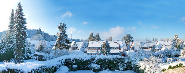 Saarbrücken, Schnee am Kaninchenberg im Winter, Panorama