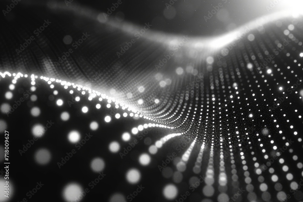 Poster Monochromatic Symphony of Light and Data: Abstract Waves Formed by Dynamic Particles in a Seamless Digital Pattern, Generative AI