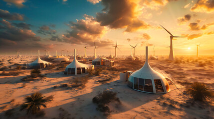 Exotic Desert Camping Experience, Traditional Tent in Asian Landscape, Martian Colony Concept,...