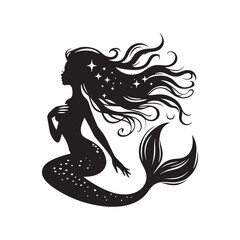Luminous Tidal Whispers: Ethereal Mermaid Silhouettes Whispering Secrets in the Ocean's Shimmering Hues - Mermaid Vector - Sea Beauty Vector - Mermaid Illustration
