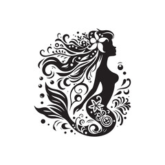 Serenade of the Sea: Dive Deep into the Enchanting Melody Crafted by Silhouetted Mermaids - Mermaid Silhouette - Mermaid Vector - Sea Beauty Vector
