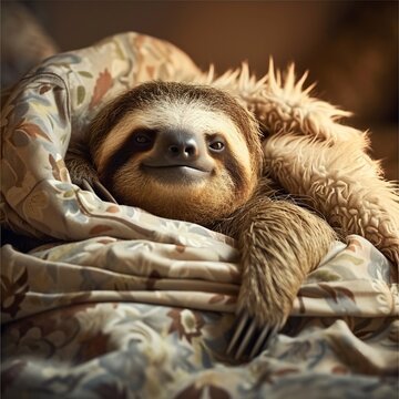 sleeping sloth in bed