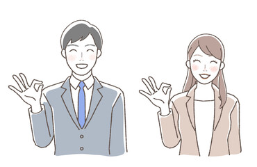 Business illustration of a man and woman giving an OK sign.