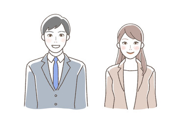 Smiling business illustration of a man and a woman.