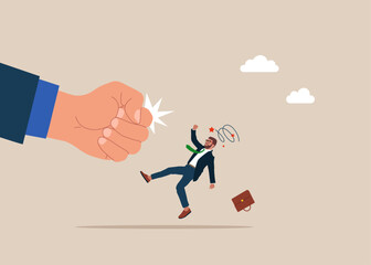 Eliminate business competitors. Leadership rivalry between two entrepreneur pushing. Flat vector illustration   