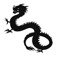 Dragon silhouette, Chinese zodiac, horoscope symbol, icon. Black oriental monster, magic fantasy legend animal shadow profile, side view. Flat graphic vector illustration isolated on white background