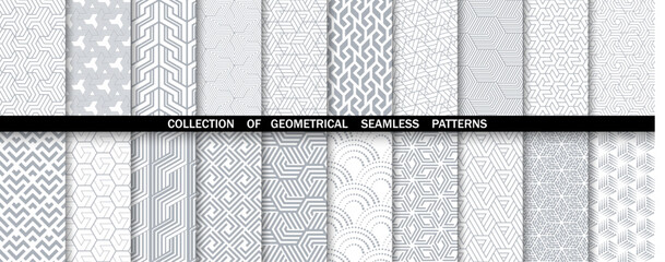 Geometric set of seamless gray and white patterns. Simple vector graphics. - obrazy, fototapety, plakaty