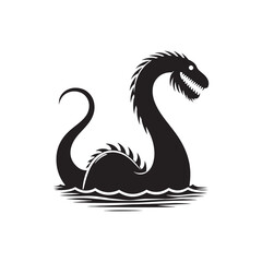 Depths of Wonder: Loch Ness Monster Silhouette Conjuring Images of Unexplored Oceanic Depths - Loch Ness Monster Illustration - Sea Monster Vector

