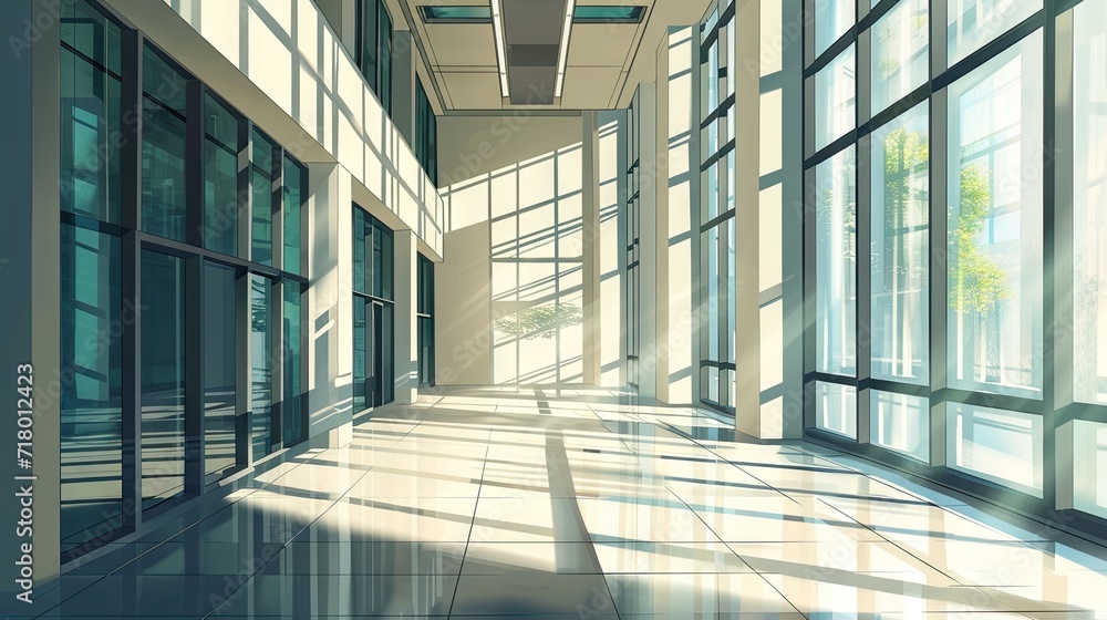 Poster Interior of a modern office building with glass walls and floor