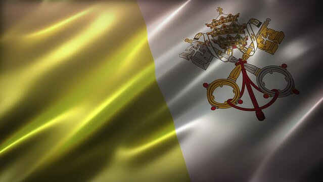 Flag of Vatican City, full frame perspective view, waving in the wind, realistic with a cinematic look and feel, and elegant silky texture, CG animation seamless loop-able.