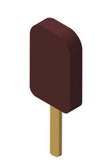 Ice cream in isometry. Chocolate popsicle, pseudo 3d. Summer dessert. A design element for advertising, postcards, posters, menu design and shops