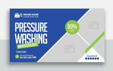 Pressure Washing Service youtube thumbnail and web banner template design