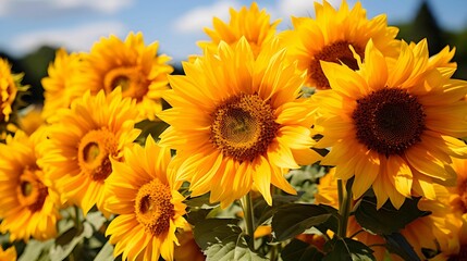 Obraz premium Summer Sunflowers: Sunflowers in full bloom against a sunny backdrop, radiating warmth and cheerfulness.