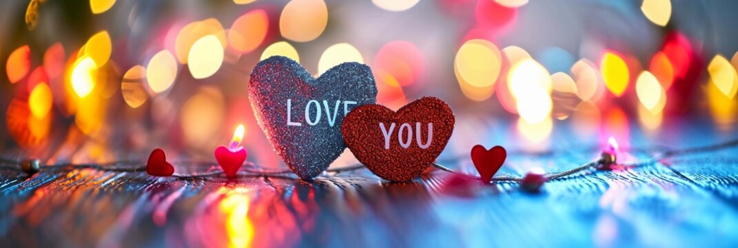 Written text 'I Love You' on valentine's day atmosphere background, background image, generative AI