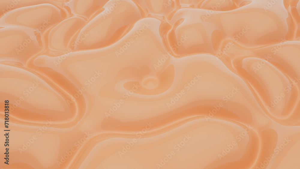 Wall mural abstract peach background. smooth beige wave. glossy plastic. pastel luxury texture. 3d rendering