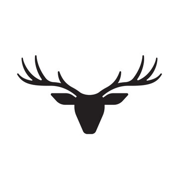 Simple silhouette of deer head with antler black and white symmetrical design