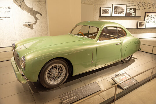 Oyama-cho, Sunto-gun, Shizuoka, Japan - March 27, 2023: Cisitalia 202C (Participated in 1948 Mille Miglia), Model Year 1947, Country Italy, on display at the Fuji Motorsports Museum