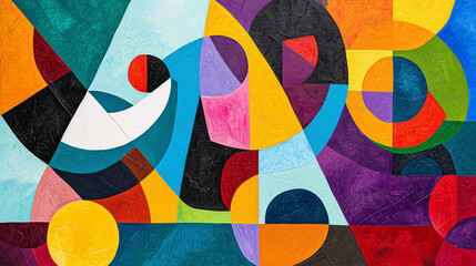 Colorful Geometric Abstract Art with Dynamic Shapes and Textured Surface