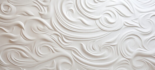 Artistic white mortar wall or stucco wall background. Hand carved molding pattern. intricate...
