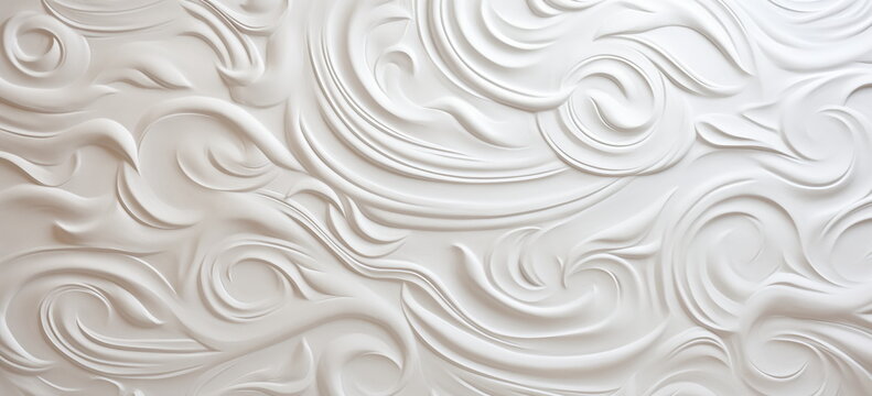 Artistic white mortar wall or stucco wall background. Hand carved molding pattern. intricate patterns. 