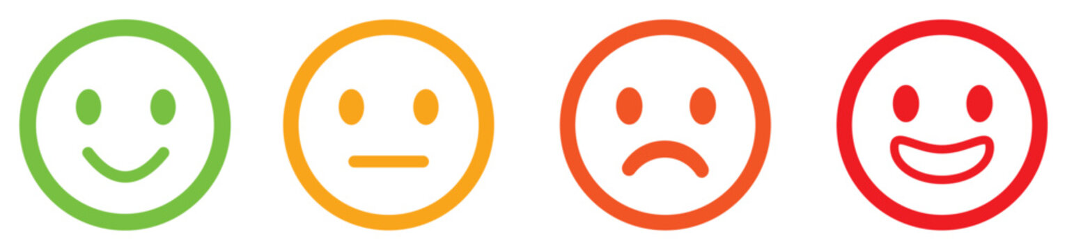 Face smile icon positive, negative and neutral opinion vector rate signs, Emoticons mood scale on white background. Angry, sad, neutral and happy emoticon set. funny cartoon Emoji icon.