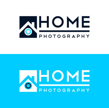 home photography logo design illustration. combination house and lens camera shot.  