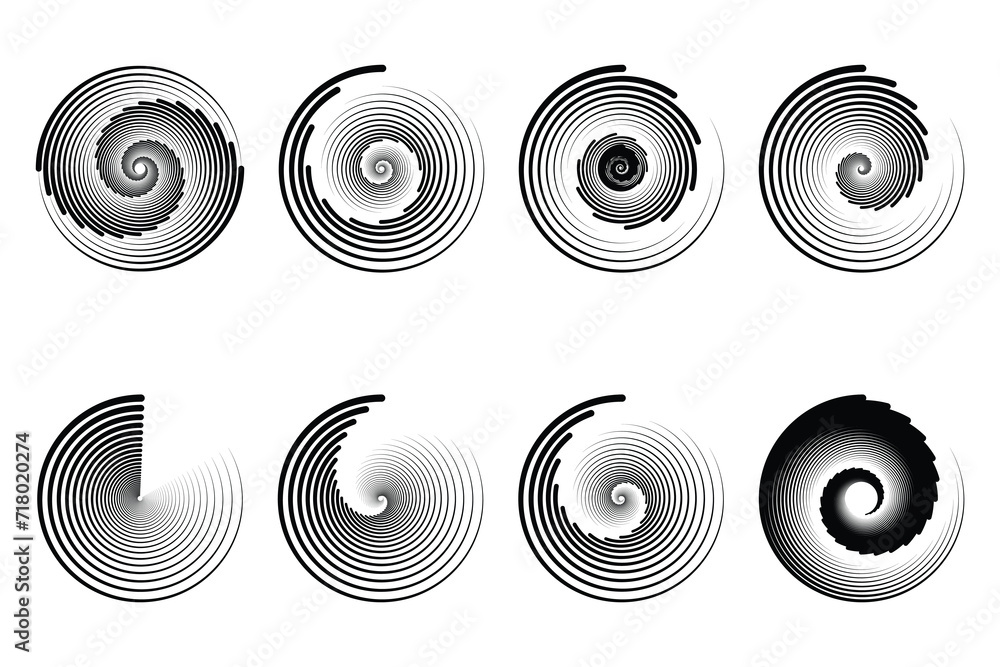 Fototapete concentric random circles with dynamic lines. vortex circular swirl.