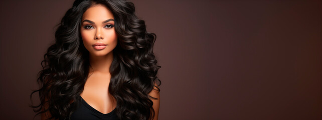 Banner of Beautiful model with long, curly black hair