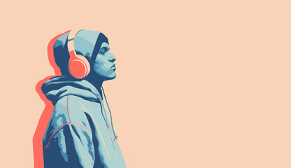 Serenity in Sound: A Young Person Lost in Music with Headphones, Ideal for Themes of Relaxation and Entertainment - obrazy, fototapety, plakaty