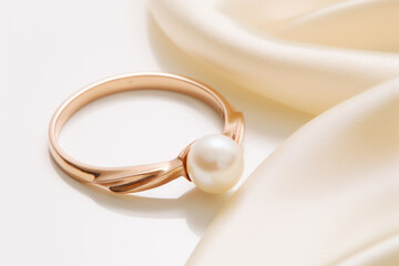 Golden ring with pearl, close-up