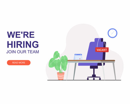 Workplace in the office with an empty chair search employees for job opportunities Creative design idea for poster, banner. - Powered by Adobe