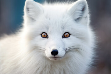 White Arctic Fox in Winter Forest Portrait.