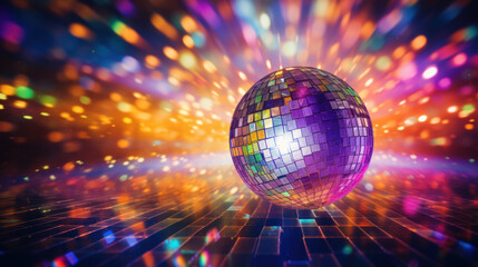 Fototapeta premium Colorful bright disco ball, unreal trippy rave party