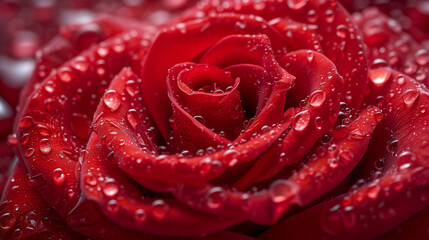 Big red rose with water drops background