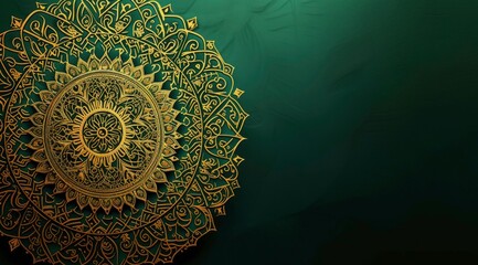 Golden arabesque arabis style islamic mandala dark green background