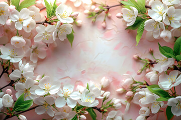 Fototapeta na wymiar Tranquility Cherry Blossom Floral Border