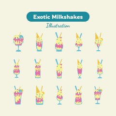 Exotic Milkshakes in Glasses With Straws Illustration
