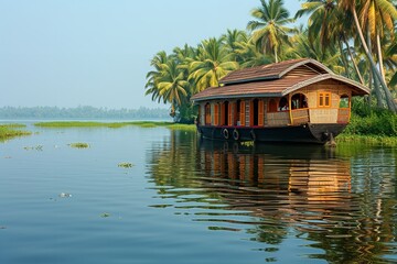 Fototapeta na wymiar In Kerala's backwaters, India. Generative Ai.