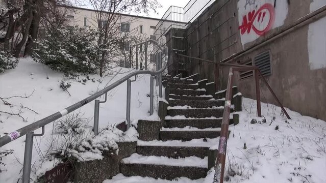 Stairs covered of snow Tempelhof Airport Berlin Neukoelln Germany 9 sec HD 25 fps 9 secs 207.mp4